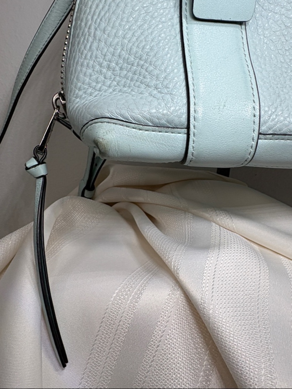Coach Bleecker Mini Preston Satchel in Sea Mist Pebbled Leather with Strap - Picture 8 of 15
